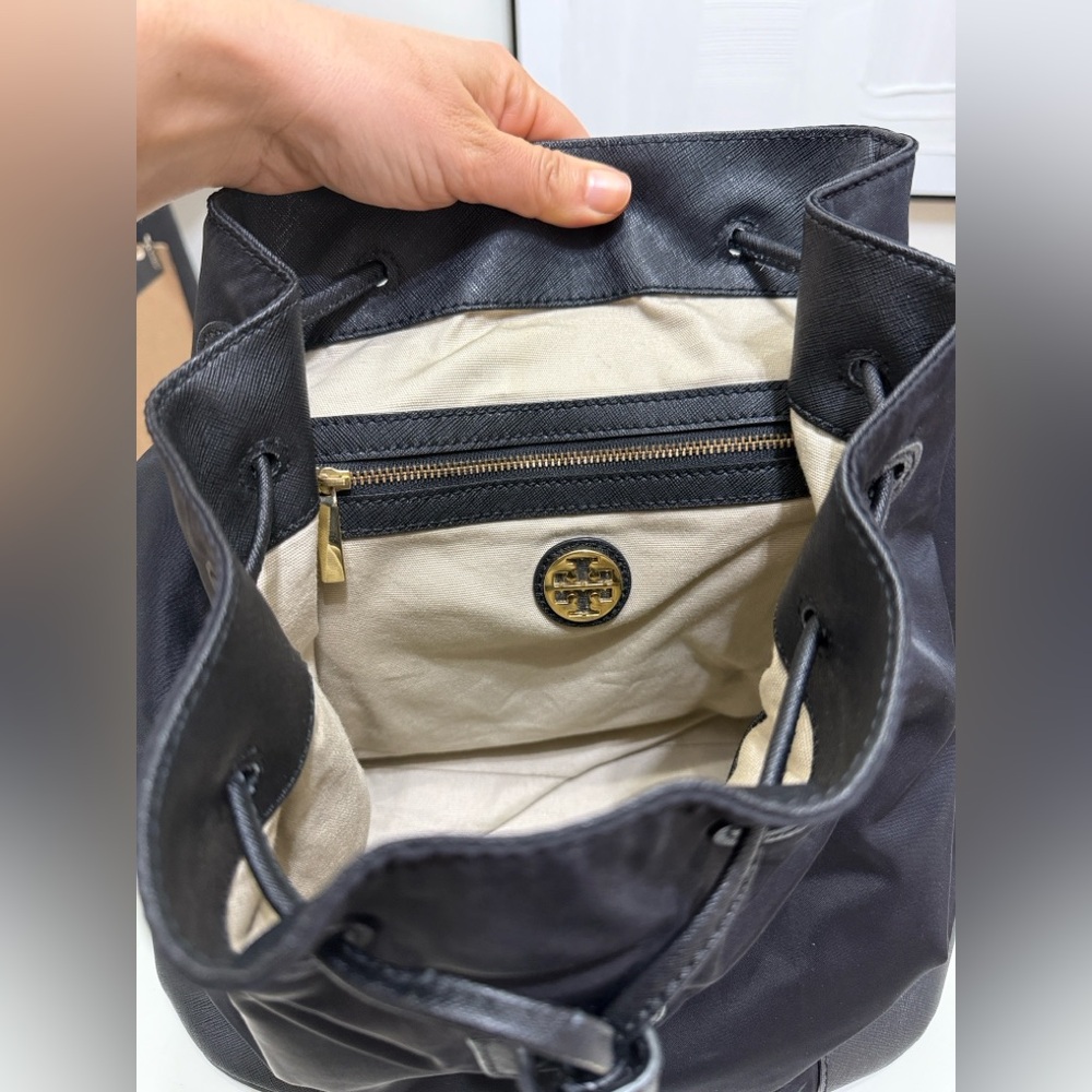 TORY BURCH Black Backpack with Gold accents Piper Flap trending - Picture 6 of 9